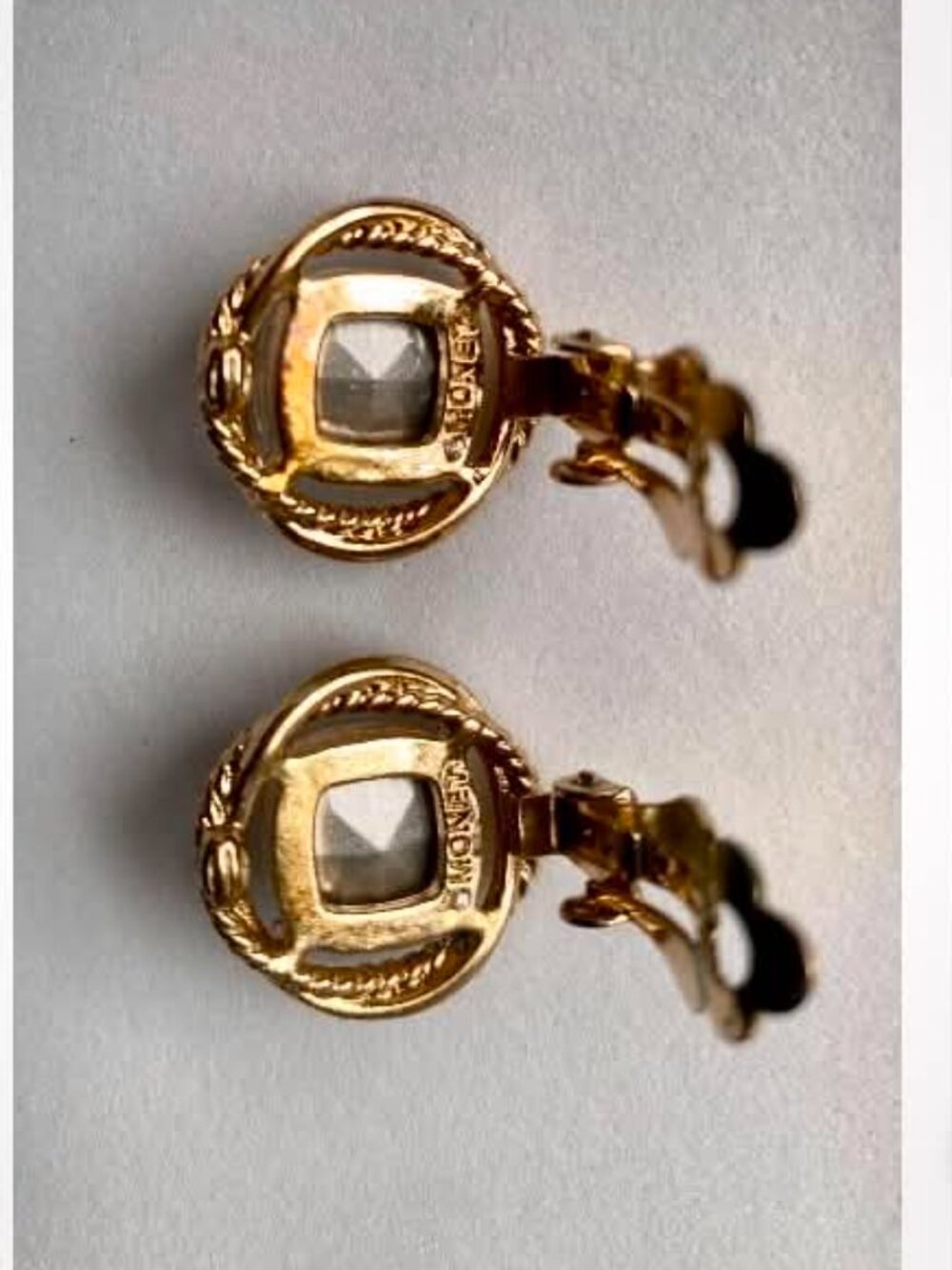 Vintage Monet Gold-Tone Clear Crystal Clip-On Earrings - Picture 3 of 4
